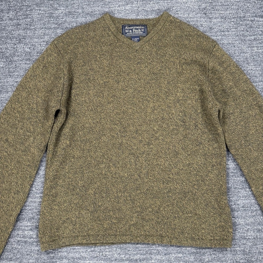 Vintage Abercrombie Fitch Sweater Men Large Lambswool V-Neck Knit Y2K 90s Preppy